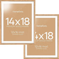 Homeforia 14x18 Picture Frame Natural Wood, High End Oak 14x18 Light Wooden Poster Frame with Mat 12x16, 14 x 18 Frames Matted to 12 x 16 Photo, 18x14 Hanging Frame, Tempered Glass, Wall Kit, Set of 2