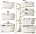 Adjustable Pots and Pans Organizer Under Cabinet, 8-Tier Pot and Pan Organizers Inside Cabinet, Kitchen Cabinet Organizers and Storage, White