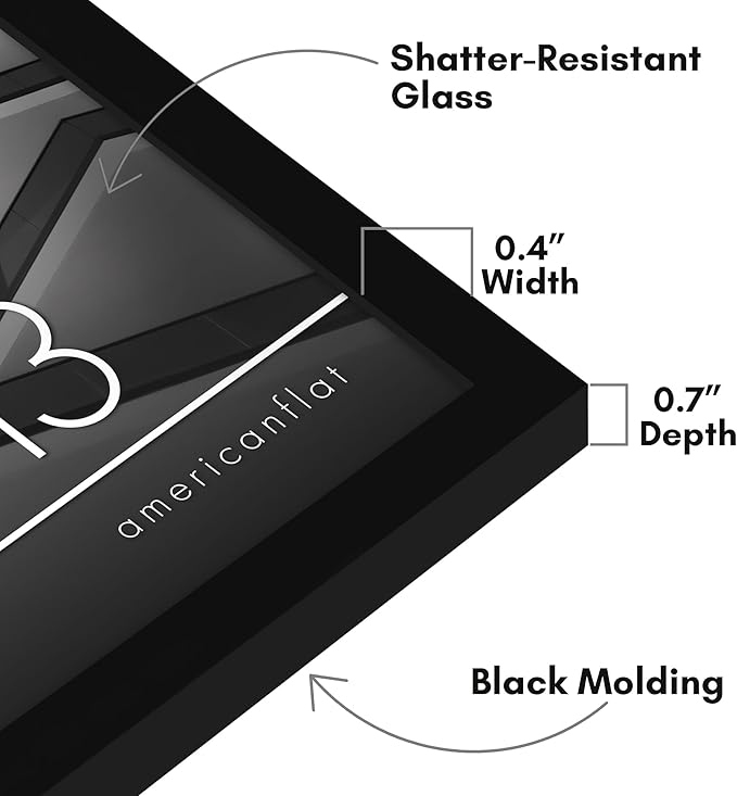 Americanflat 11x13 Picture Frame with Shatter-Resistant Glass - Streamline Collection - Thin Border Picture Frame for Wall Display - Hanging Hardware Included - Black