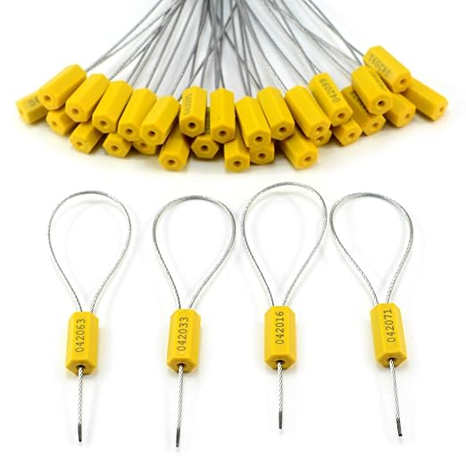 2000 pcs Tamper Proof Security Cable Wire Seals Numbered Pad-Lock Pull-Tite Security Tag Straps for Trailers, Cargo, Truck (Yellow)