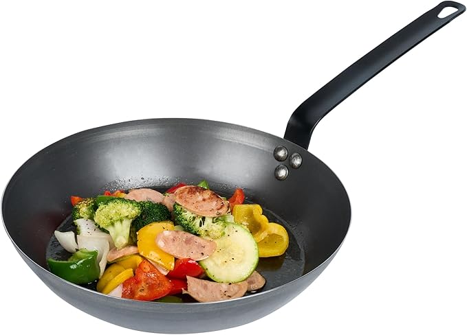 Met Lux 12 Inch Fry Pan, 1 Lightweight Frying Pan - Induction-Ready, Triple-Riveted, Black Carbon Steel Cooking Skillet, Durable, For Searing, Sauteing, And Browning Food - Restaurantware