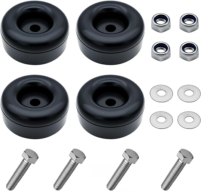 4pack Round Rubber Trailer Bumpers, 2.5" Round Rubber Bump Stops, Compatible with Cargo Trailer Ramp Doors & Truck Gates, Pressure Washers, Air Compressors, Pumps, 4 Pack(Including Screw Kits)