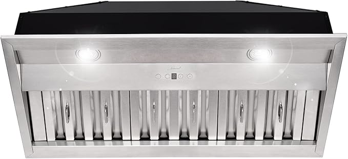 Akicon Range Hood Insert 36 Inch, Ultra Quiet, Powerful Suction Built-in Kitchen Vent Hood, Stainless Steel Ducted Stove Hood with Dimmable LED Lights, 3-Speeds 600CFM