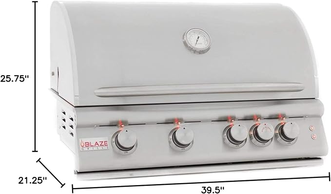 Blaze Premium LTE+ 40-Inch 5-Burner Built-In Natural Gas Grill | Stainless Steel Outdoor BBQ with Rear Infrared Burner, Rotisserie Kit, LED Control Knobs & Lift-Assist Hood | BLZ-5LTE3-NG