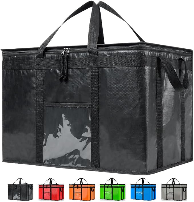 NZ home Insulated Bags for Food Delivery (3XL PRO) Grocery Shopping Cooler Bag, Pizza Delivery, Hot & Cold Catering Tote, Reusable, Foldable & Heavy Duty (Black)
