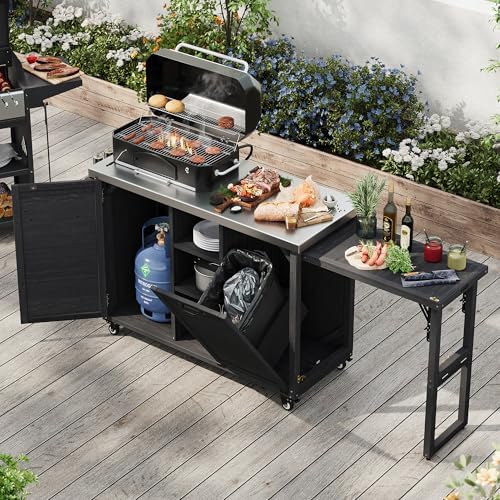 Merax 78.3" Outdoor Grill Cart with Foldable Table, BBQ Kitchen Island