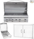Bullet by Bull Stainless Steel Outdoor Kitchen Set - Built-In Natural Gas Grill, Perfect for Entertaining -BBQ Kitchen Isl& Bundle - Includes 5 Burner Grill, Double Access Door & Side Burner