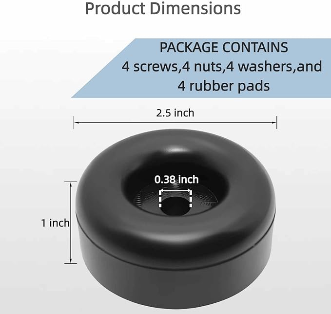 4 Pack Extreme Heavy Duty Rubber Foot Pads, 2.5 Inches Vibration Dampeners, Universal Anti Vibration Feet for Generators, Compressors, Pressure Washers, Pumps, Trailers (Round Bumpers with Screw Kits)