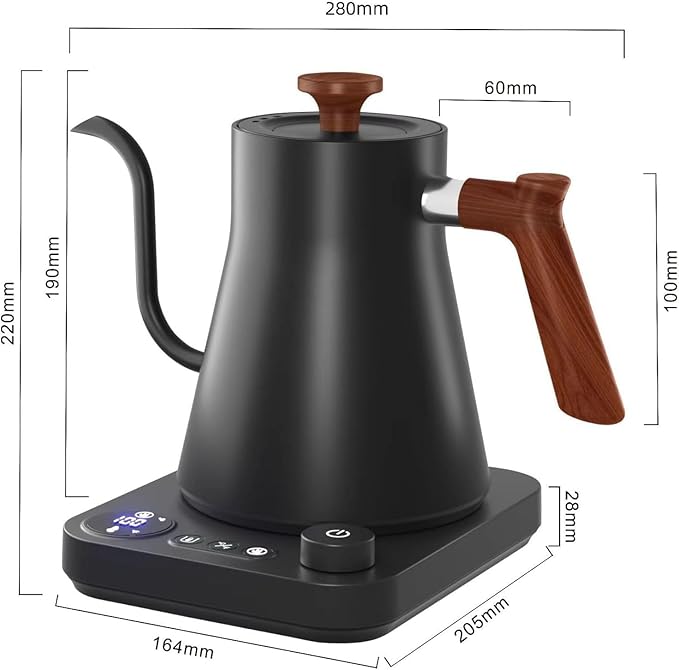 Gooseneck electric kettle,Auto Boil Detection, with Variable Temperature Control, Stainless Steel Inner, Ultra-Quiet 304 Stainless Steel,1200W Quick Heating, for Coffee, Tea & Milk, 0.9L (black)