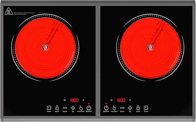 Electric Cooktop,110V 3600W Stove top, 20 inch Countertop with 9 Power Levels,LED touch control,Overheat Protection,Child Safety Lock & Timer,touch control 2 burner Electric cooktop