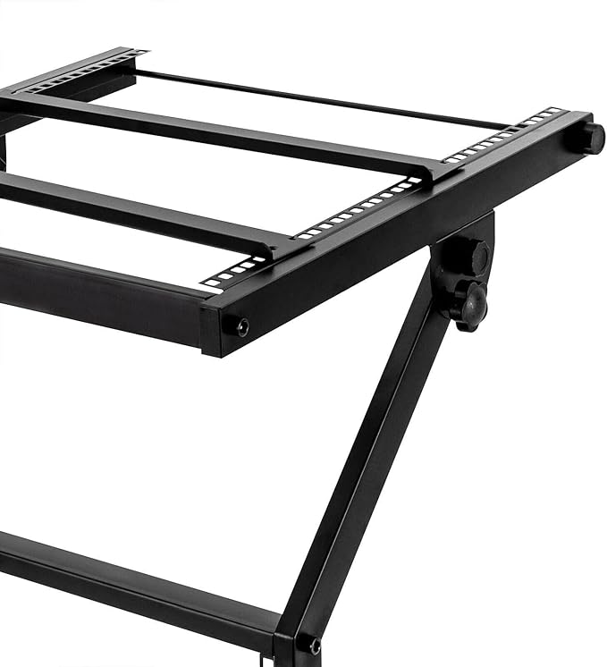 DJ Mixer Stand, 2-Layer Audio Device Rack with 4 Wheels, Audio Studio Mixer Stand for Homes Offices Stage Concert Studio Equipment Rolling Stage Cart (12U)