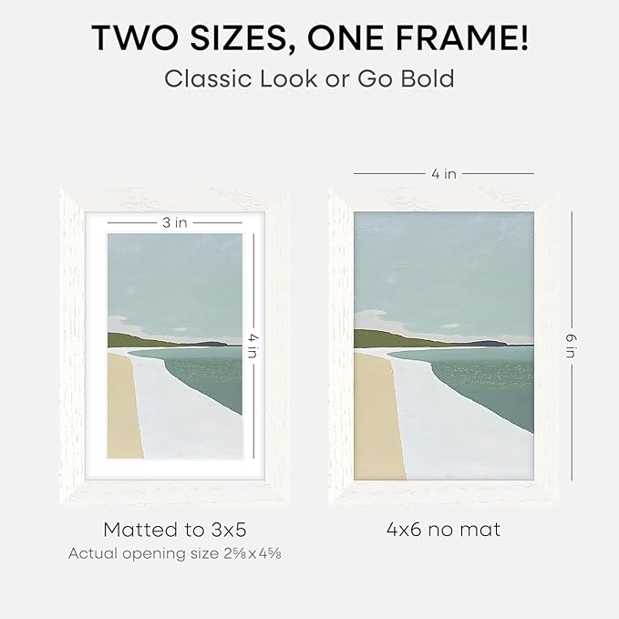 Homeforia White Picture Frames 4x6, High End Oak 4x6 Wooden Frame with Mat 3x5 Art, 4 x 6 White Wood Frames Matted to 3 x 5 inch Photo, 6by4 Wall or Tabletop Frame, Tempered Glass, Wall Kit, Set of 3