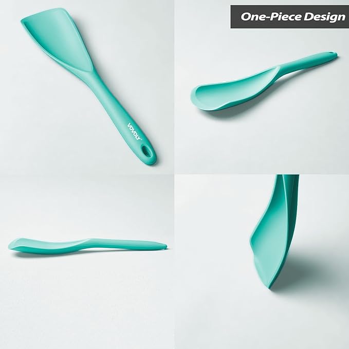Cooking Spoon for Nonstick Cookwares, VOVOLY Silicone Spoon for Mixing, Scoop, and Scrape,Seamless Design, 12.6'', 2 Pack, Teal