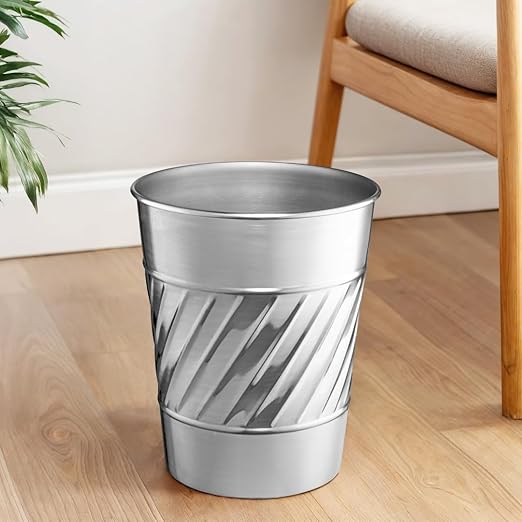 Monarch Abode Metal Bathroom Trash Can – Waste Basket for Bedroom, Office Desk, & Dorm, Handcrafted Wave Embossed, Durable Decorative Nickel Chrome Small Trash Can Bathroom Garbage Bin Wastebasket