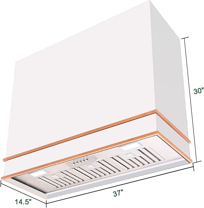 Akicon Range Hood 36 Inch, Stainless Steel Ducted Kitchen Hood with Powerful Motor, Wall Mount Modern Box, 36W X 30H X 14D Inch, AK-HS36HA-SWC (Signal White with Copper)