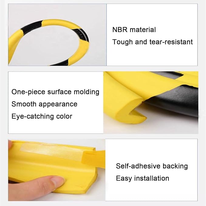 Heavy Duty Wall & Corner Guards 5m Corrugated Self-Adhesive NBR Rubber Protection with Yellow/Black Stripes for Parking Columns & Garage Safety(1PCS,8 cm)