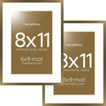 Homeforia 8x11 Picture Frame Bronze, High End Metal 8 x 11 Brass Frames with Mat 6 by 9 for Photo, 11x8 Frame Matted to 6x9 inch Print, 8by11 Wall or Tabletop Frame, Tempered Glass, Wall Kit, Set of 2