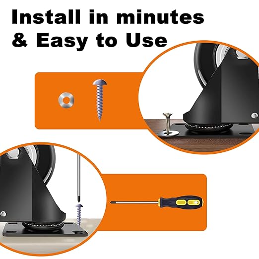 MSH&HCE 2 Inch Heavy Duty Locking Caster Wheels with Brake - 360° Swivel, 600lb Capacity - Quiet Casters for Furniture, Tables, Workbenches- Includes Screws, washers & Screwdriver(Set of 4)