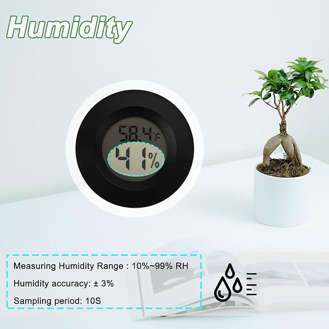 Mini Hygrometer Digital Thermometer Humidity Meter Hygrometer Thermometers Indoor/Outdoor Humidity Monitor Reptile Thermometer for Greenhouse Garden Cellar Fahrenheit(℉)/ Celsius(℃) 4 Pack