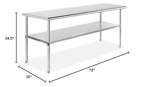 GRIDMANN Stainless Steel Work Table 72 x 30 Inches, NSF Commercial Kitchen Prep Table with Under Shelf for Restaurant and Home