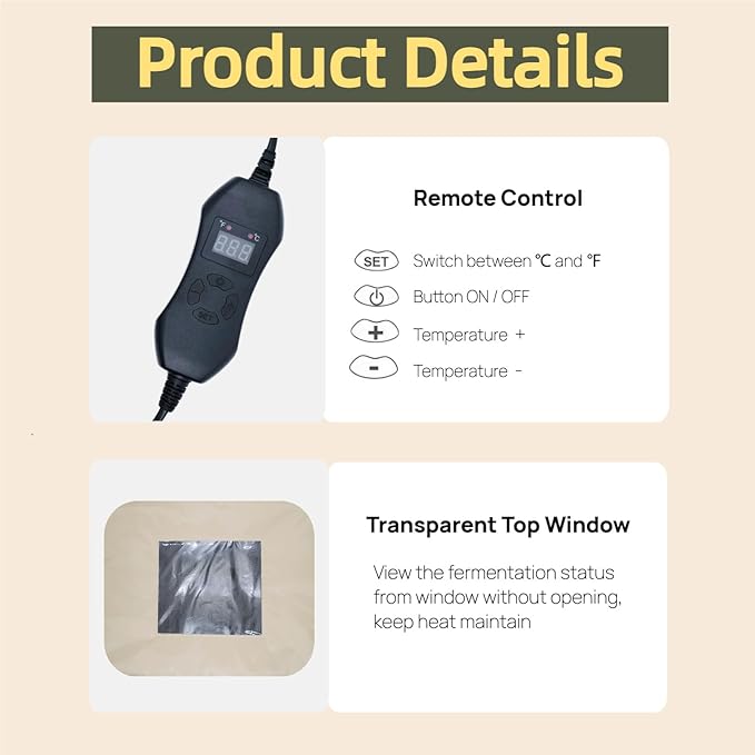 Dough Proofing Box, Portable Dough Proofing with NTC Sensor Temperature and Timer Controller,Auto Shutdown Timer, Foldable Zippered Bread Proofing basket, Yogurt and Rice Wine Fermentation Box.