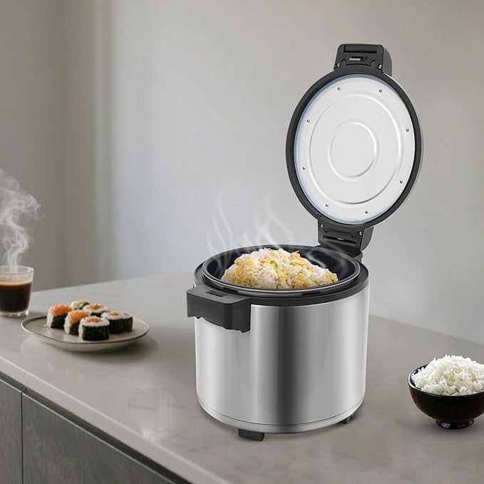 6-Gal Electric Rice Warmer | 149°F Constant-Temp Heating | for 40-50 People | 3D Even Heating | 110V 105W Commercial Food Warmer with Inner Pot & Rice Spoon (Stainless Steel/US Standard)