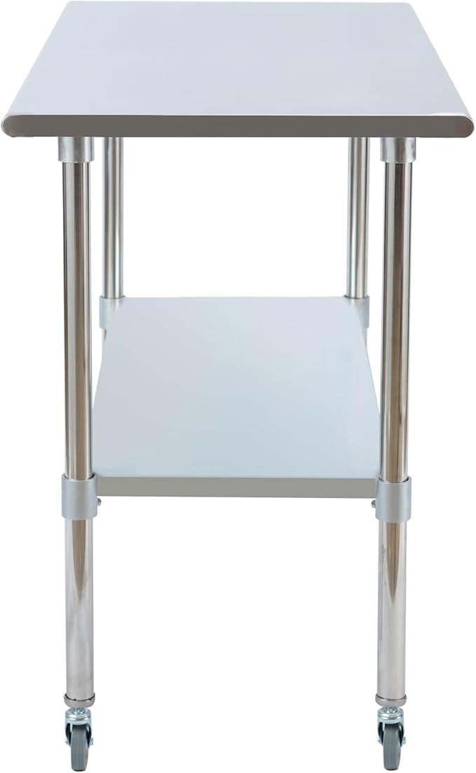 Stainless Steel Work Table 48“L x24 D, NSF Commercial Food Prep Worktable with Adjustable Undershelf and Casters for Restaurant, Home and Outdoors (48“L x24 D)