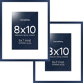 Homeforia 8x10 Picture Frame Navy Blue, High End Metal 8 x 10 Poster Frames with Mat 5 by 7 Print, 10x8 Thin Frame Matted to 7x5 Photo, 8by10 Wall or Tabletop Frame, Tempered Glass, Wall Kit, Set of 2