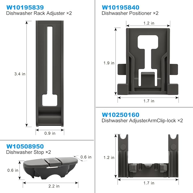 New Upgraded 10 Pack W10350375 Dishwasher Top Rack Adjuster Replacement for Whirlpool WDTA50SAHZ0 WDT750SAHZ0 WDT730PAHZ0 WDT970SAHZ0 Kenmore Dishwasher Top Rack Parts