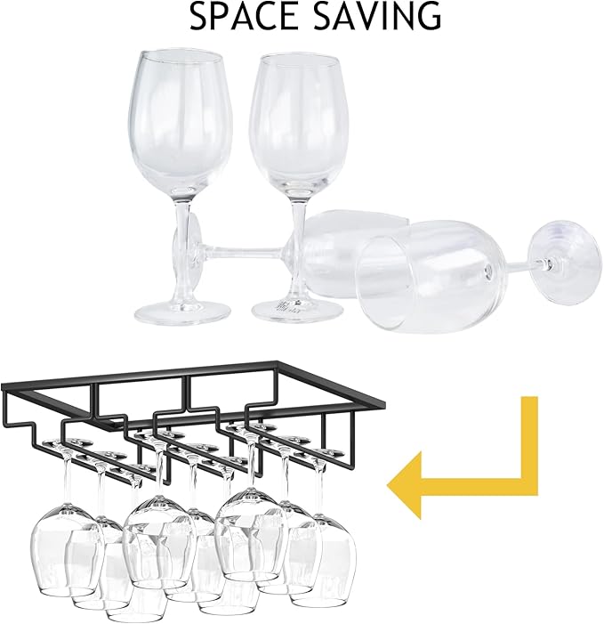 Wine Glass Rack, 2 Pack Under Cabinet Stemware Rack Wine Glass Holder, 3 Rows Black Metal Wine Glass Storage Hanger Under Shelf for Cabinet Kitchen BarWtiujhg Wine Glass Rack, 2 Pack Under Cabinet Stemware Rack Wine Glass Holder, 3 Rows Black Metal Win...