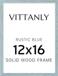 Vittanly 12x16 Picture Frame, Solid Wood Frame with Plexiglass, Includes 8.5x11 Mat, Wall Hanging for Photos, Home Decor, Rustic Blue, 1 Pack