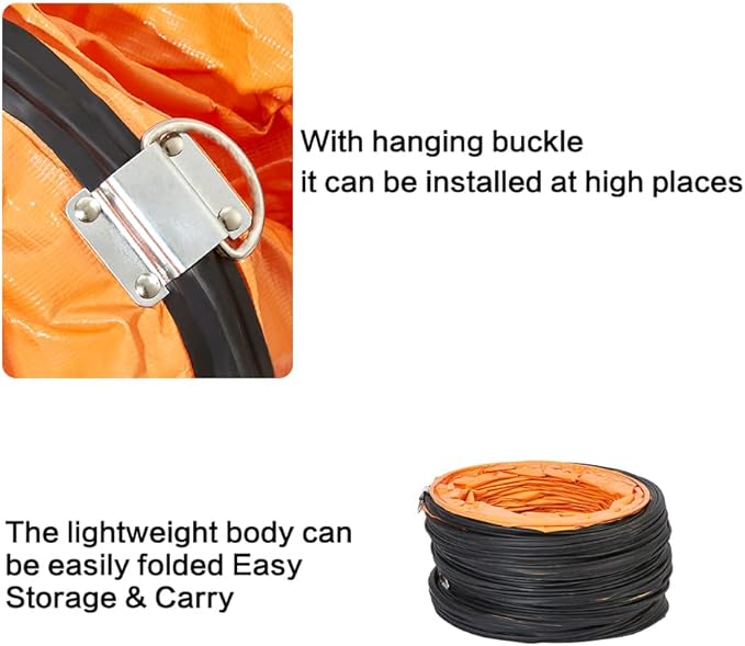 PVC Flexible Duct Hose, HVAC Duct Hosing Flame Retardant for Ventilator Utility Blower Fan with Adjustable Rope and D-Ring, Easy Storage (16inx25ft)