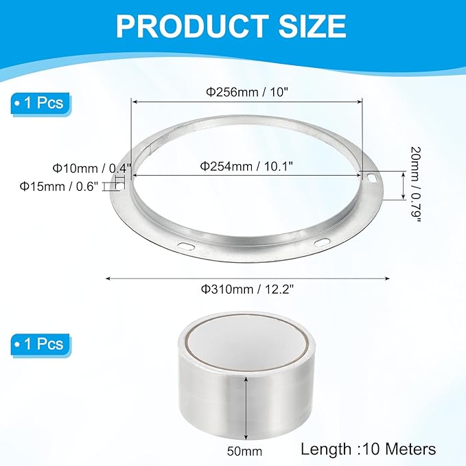 PATIKIL 10 Inch Duct Connector Flange, Metal Straight Pipe Exhaust Flange Duct Mounting Plate for Heating Cooling Ventilation HVAC System, Galvanize Steel