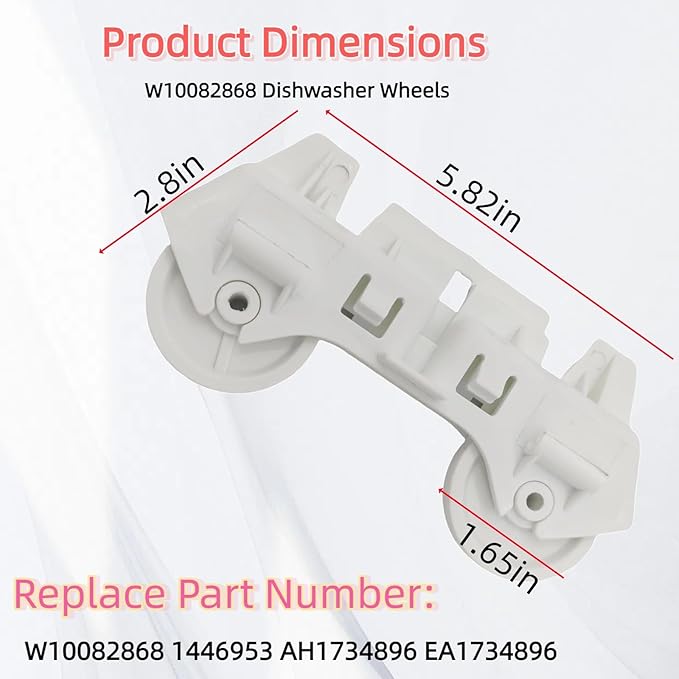 Dishwasher Lower Rack Wheel Kit (2-Pack) - Easy Snap Installation Replacement for WPW10082868, W10082868 - Smooth Quiet Rolling
