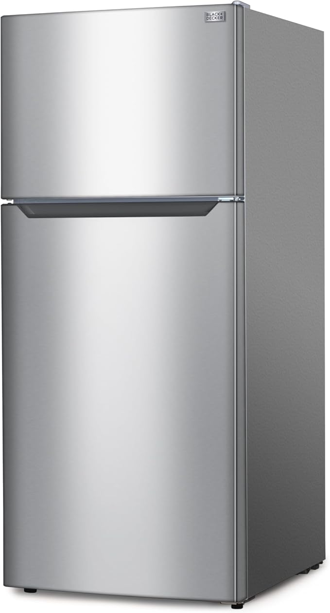 BLACK+DECKER 18.1 Cu. Ft. Top Mount Refrigerator with Ice Maker, 2-Door Refrigerator with Top Freezer, Freezer with Icemaker and Adjustable Temperature Control, ENERGY STAR, BR1810HIMS, Stainless Look