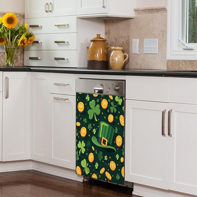 St. Patrick's Day Hat Gold Coin Dishwasher Magnet Cover, Reusable Refrigerator Panel Stickers Microwave Front Door Covers Magnets for Kitchen Home Appliances Holiday Party Decorations 23 X 26 in