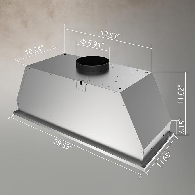 Hermitlux 30 inch Built-in/Insert Range Hood, 600 CFM 3 Speed Vent Hood, Ducted/Ductless Convertible, Stainless Steel Range Hoods with Bright LED Light, Baffle Filters and Charcoal Filters