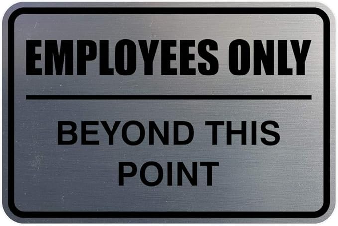 All Quality Classic Framed Employees Only Beyond This Point Wall or Door Sign | Easy to Install Business Signage - Small (Brushed Silver) 1 Pack