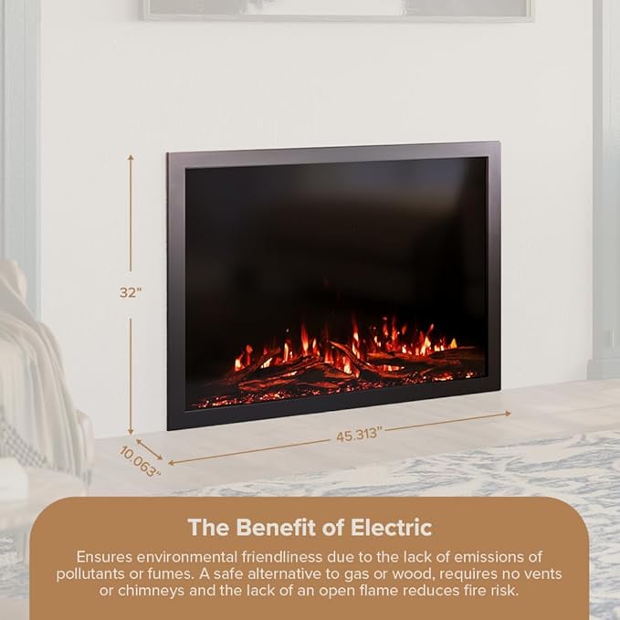 Modern Ember Highmark Traditional 44 Inch Built-in Smart Electric Fireplace Insert | Alexa/WiFi Enabled - Remote Included | Electric Firebox Heater with Multi-Color Flames | 1500W