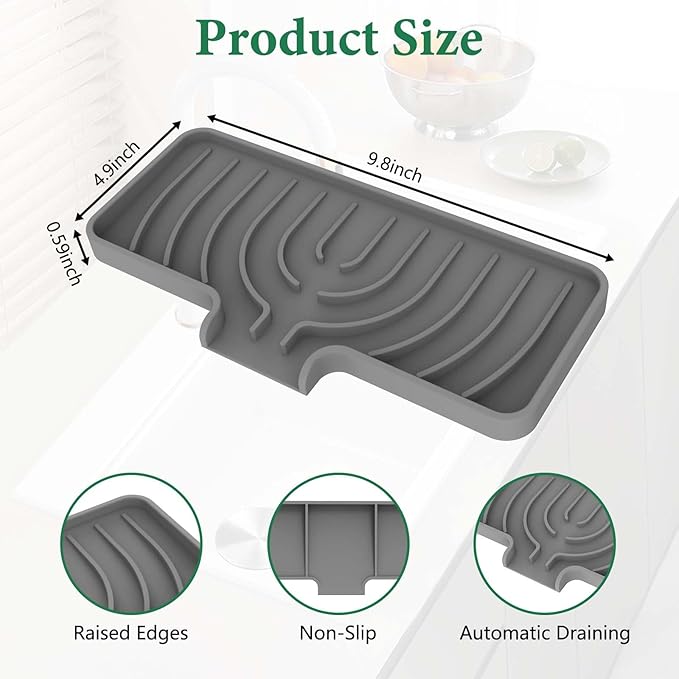 GUUKIN Sponge Holder for Kitchen Sink, 9.8"×4.9" Scrub Daddy Holder, Silicone Sponge Holder, Soap Tray with Drain, Suitable for Kitchens & Bathrooms (Grey)