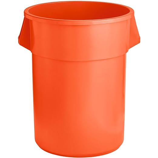 PRO&Family Commercial Round Trash Can, Ingredient Bin, Heavy-Duty Plastic, Anti-Static, Kitchen, Office, Outdoor Use (Orange, 55 Gallon)
