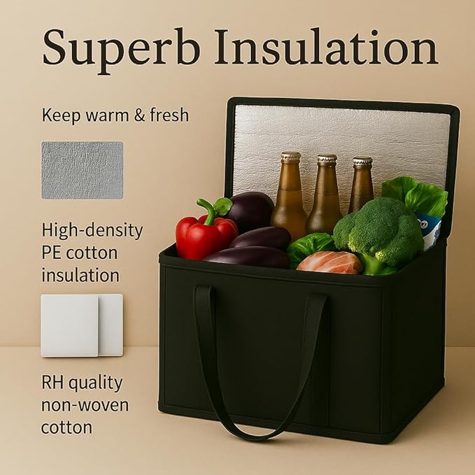 musbus 2Pk Trunk Organizer for Car Insulated Reusable Grocery Bags, Collapsible Cooler Bag for Groceries, Heavy Duty Large Insulated Bag (Large, Charcoal Black)