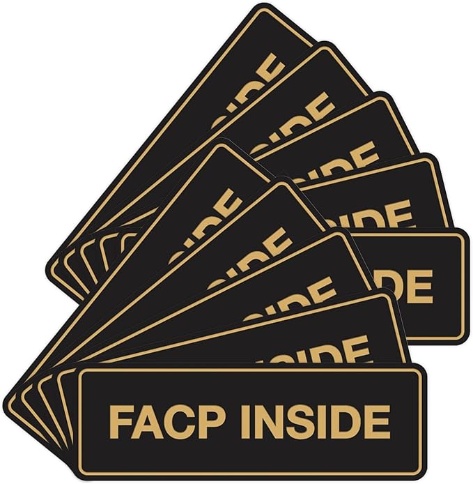Signs ByLITA Standard FACP Inside Sign | Fire Safety Signage (Black/Gold) - Small 10 Pack