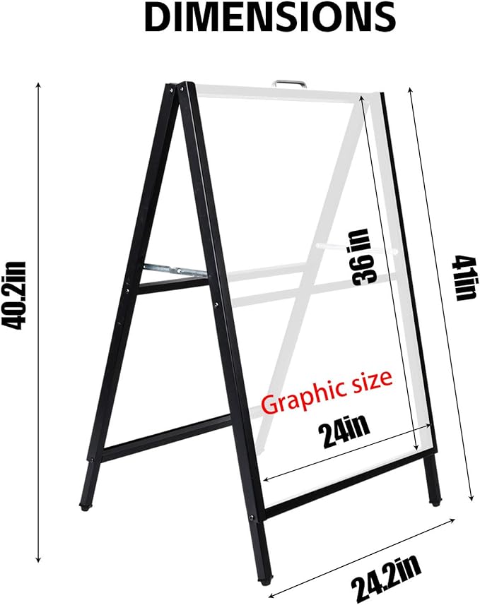 USCNC 2 Pack Heavy Duty A-Frame Sidewalk Sign 24 x 36 Inch, Portable Double-Sided Sandwich Board Slide-in Folding Metal Signboard (Frame only，No white board)