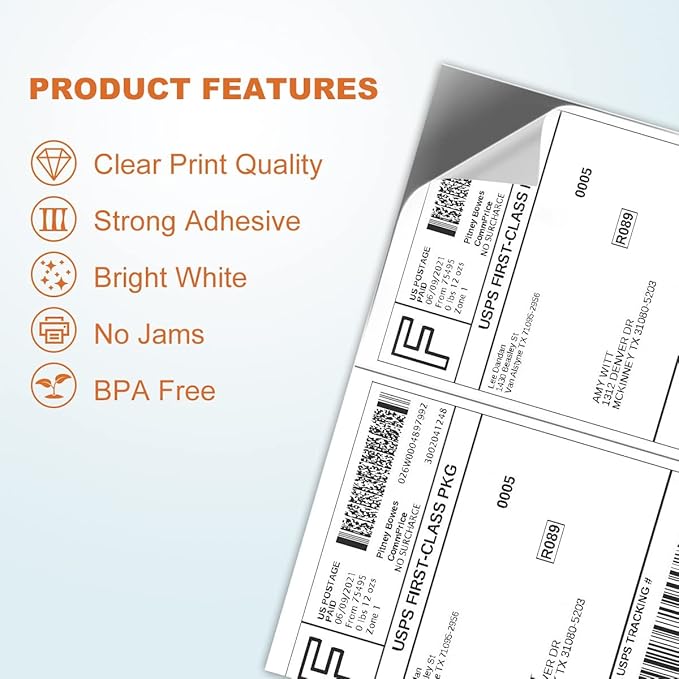 Half Sheet Laser/Ink Jet Shipping Labels UPS FedEx Address Labels (2000 Sheets, 4000 Labels)