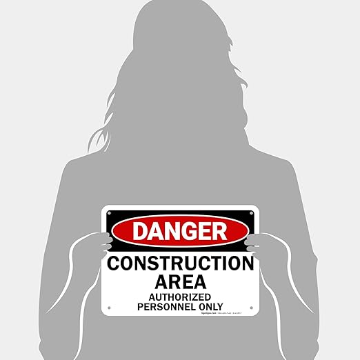Danger Construction Area Sign, Authorized Personnel Only Sign, 10x7 Inches, 55 mil Thick HDPE (high Density polyethylene), Made in USA
