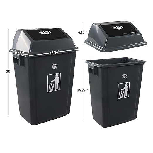 4-Pack 13 Gallon Plastic Kitchen Trash Cans with Swing Lid, Durable Commercial Swing Top Garbage Bin for Office, Patio, Restaurant, Garage
