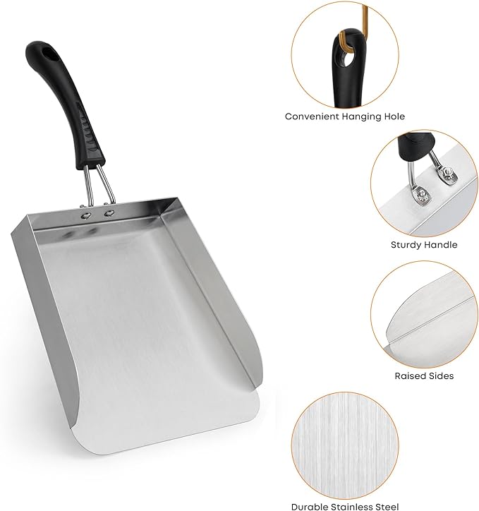 Stanbroil 2 Pack Smash Burger Spatula, Stainless Steel Griddle Food Mover, Large Griddle Scraper Food Shovel - Stir Fry Spatula, Fried Food Scoop, Hibachi Tools