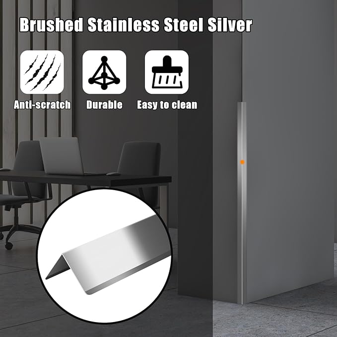 Stainless Steel Wall Corner Guard 2 x 2 x 48 inch 6 Pcs,304 Steel Corner Trim,Metal Wall Corner Protection Guards with 90-Degree Angle for Wall Protection and Decoration.