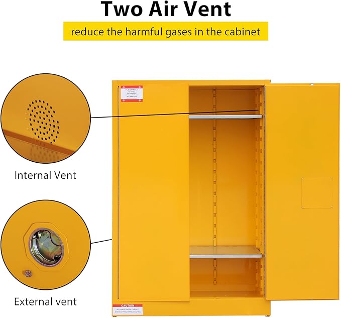 45 Gal Flammable Safety Cabinet, 43" x 18" x 65" Galvanized Steel Industrial Flammable Liquid Storage Cabinet with Adjustable Shelves, Fireproof Double-Wall Design, Manual Close Doors